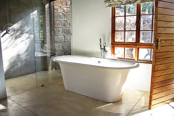 open plan bathroom at Figtree Suite